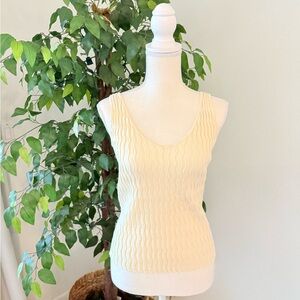 Zara Cream Ivory Textured Wave Knit Sleeveless Tank Top Size M